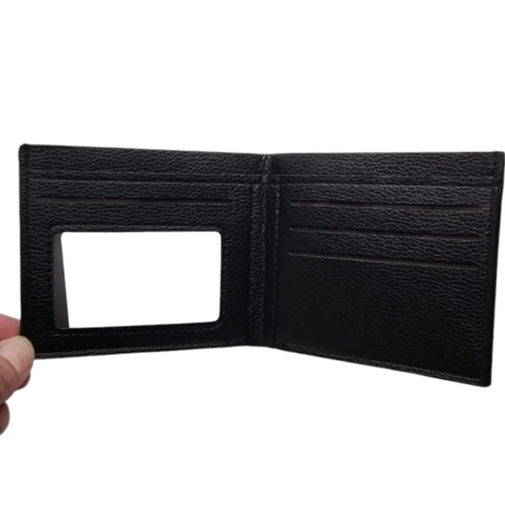 Mens Short Cowhide Leather Embbossed‎ Wallet Black